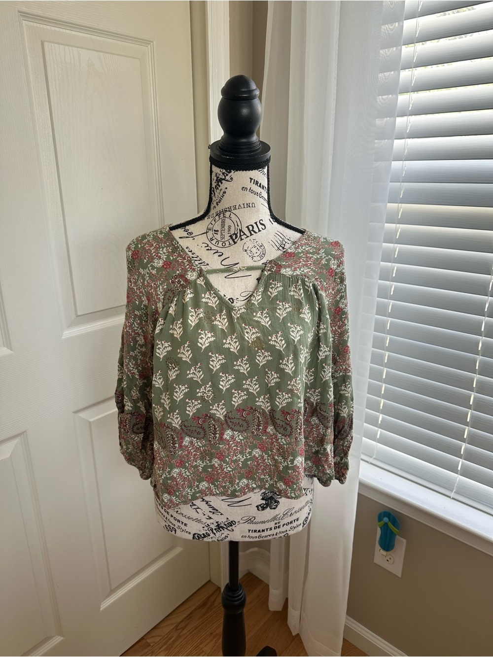 Green Long Sleeve Printed Blouse Shirt
